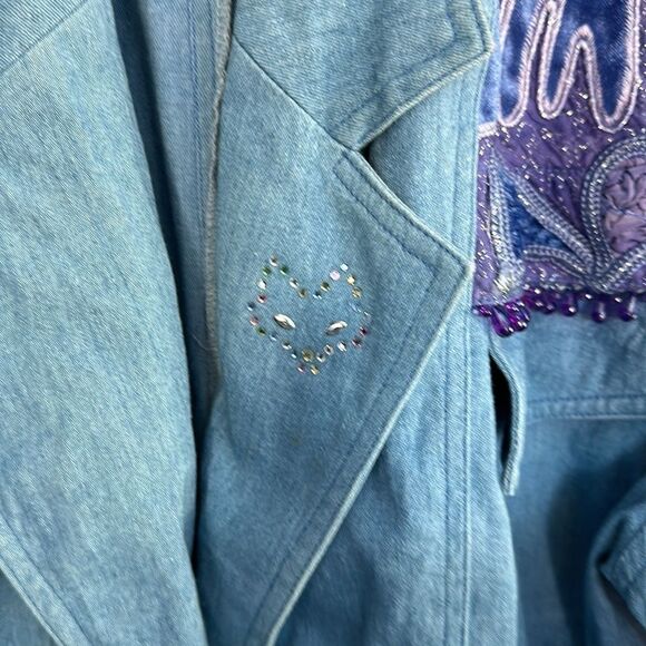 Fox by Yang Size Small Cropped Embellished Denim Jacket for Women - Picture 4 of 6